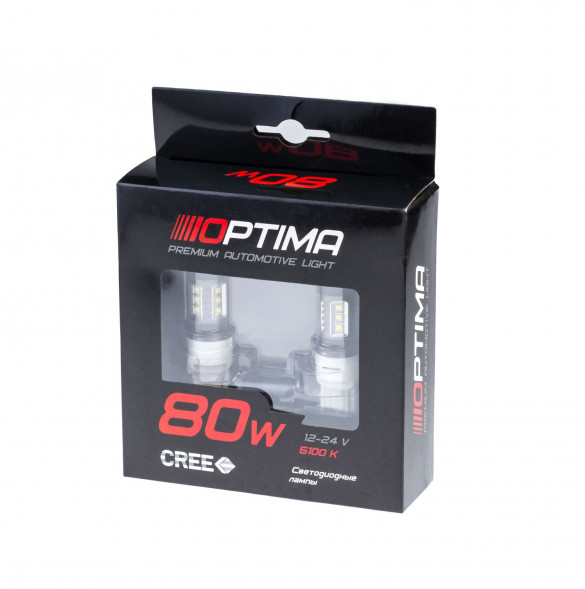 Светодиодная лампа цоколь 7440 (W21W)  Optima Premium, CREE*16, 5100K, 80W, 12V, (W3X16b), 1 лампа