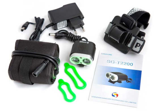 Фара велосипеда SG-T2200, CREE XM-L, 2 LED, 2000LM