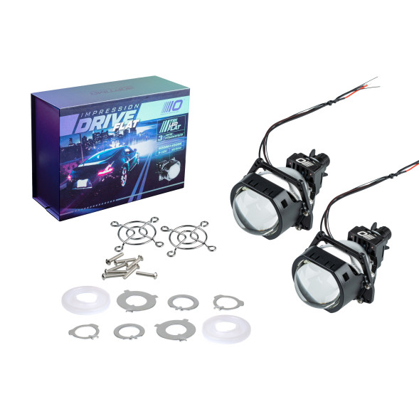 Светодиодная линза Optima Premium TRI-LED Lens, Impression Drive FLAT, 3.0", 6000К+4500К, 3 чипа, 3 отражателя, 12V, комплект 2 шт.