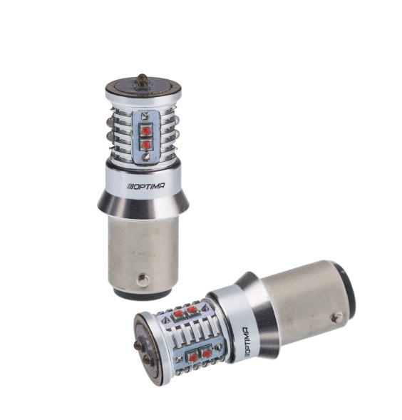 Светодиодная лампа P21/5W Optima MINI-CREE, RED, CAN, CREE XB-D*10, 1800K, 12-24V, (BAY15D), двухконтактная, 1 лам
