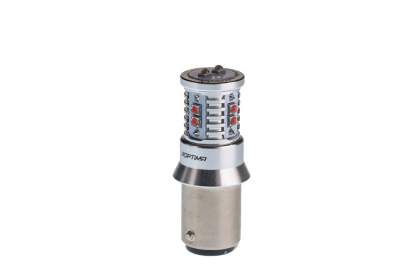Светодиодная лампа P21/5W Optima MINI-CREE, RED, CAN, CREE XB-D*10, 1800K, 12-24V, (BAY15D), двухконтактная, 1 лам