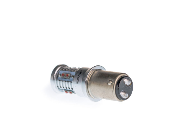 Светодиодная лампа P21/5W Optima MINI-CREE, RED, CAN, CREE XB-D*10, 1800K, 12-24V, (BAY15D), двухконтактная, 1 лам