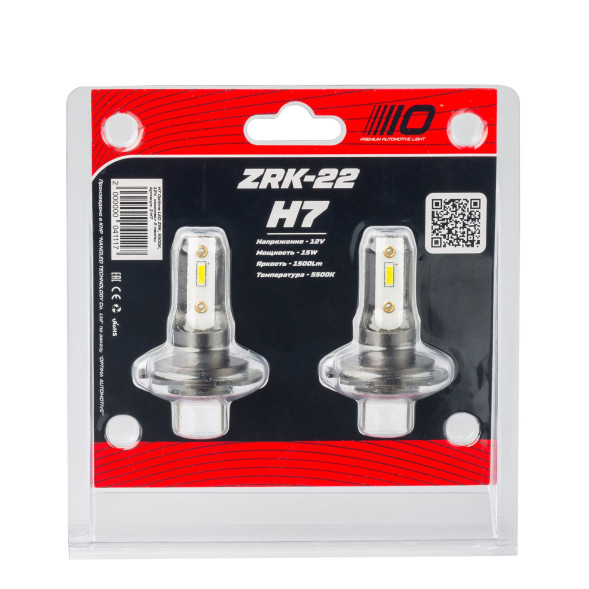 Светодиодная лампа H7 Optima LED ZRK-22, 5500K, 12V, комплект 2 шт.