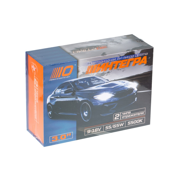 Светодиодная линза Optima Premium Bi-LED Lens ИНТЕГРА, 2 чипа, 5500K, 3.0", 12V, комплект 2 шт.