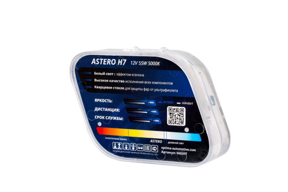 Галогенные лампы Optima Astero H7 +80% White 5000K, 12V, 55W БЕЗ ГАРАНТИИ