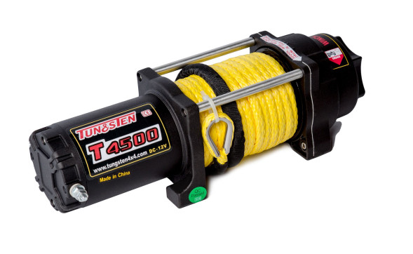Лебедка для квадроцикла Tungsten T4500 тяговое усилие 4500Lb/2041 кг, стальной барабан, синтетический трос 15м, 12 вольт.