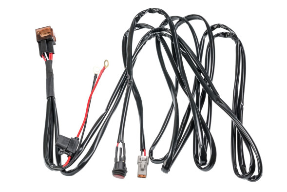 Проводка для Одной фары мощностью от 180W, 12V, Врезная кнопка круглая с реле и предохранителем.