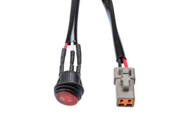 Проводка для Одной фары мощностью от 180W, 12V, Врезная кнопка круглая с реле и предохранителем.