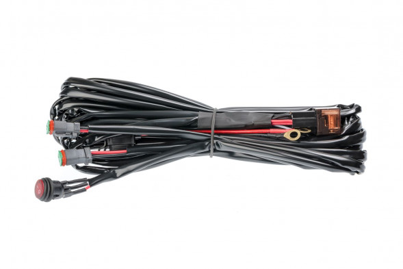 Проводка для Двух фар мощностью до 120W, 12V, Врезная кнопка круглая с реле и предохранителем.
